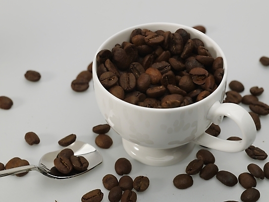 포토 JPG 스튜디오촬영 커피 실내 근접촬영 사람없음 하이앵글 갈색 숟가락 원두 흰색 커피잔 찻잔 티스푼 원두커피 국내포토 음료 뷰포인트 컬러 잔 수저 내부 파일형식