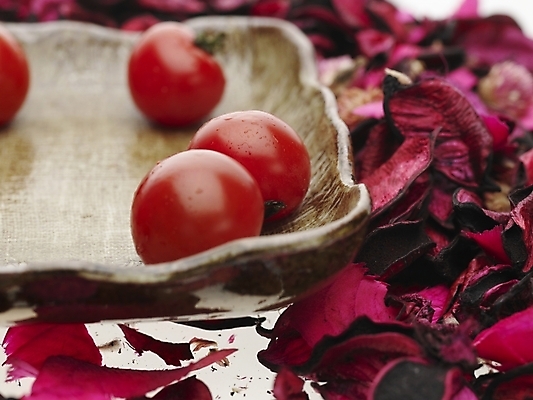 포토 JPG 스튜디오촬영 식물 접시 꽃잎 음식 분홍색 토마토 채소 방울토마토 실내 근접촬영 사람없음 가로 빨간색 하이앵글 장미 여러개 국내포토 식기 꽃 뷰포인트 컬러 다수 내부 파일형식