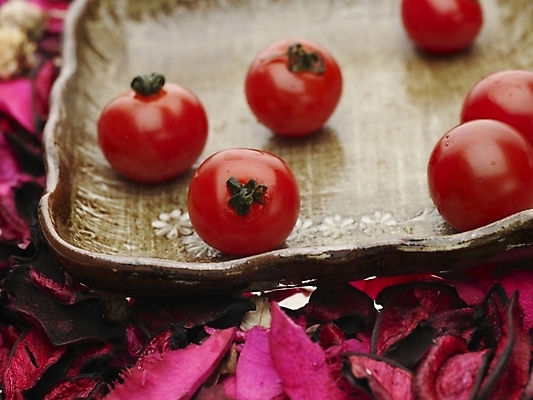포토 JPG 스튜디오촬영 식물 접시 꽃잎 음식 분홍색 토마토 채소 방울토마토 실내 근접촬영 사람없음 가로 빨간색 하이앵글 장미 여러개 국내포토 식기 꽃 뷰포인트 컬러 다수 내부 파일형식