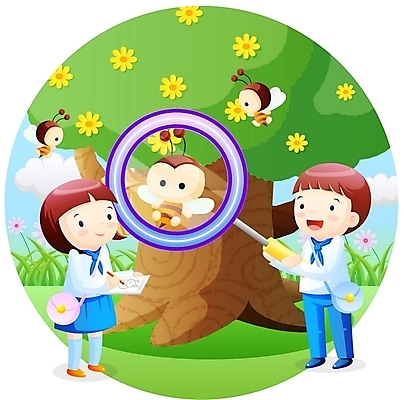 EPS 주간 전신 나무 학생 여자 어린이교육 교육 남자 교복 초등학생 어린이 곤충 일러스트 돋보기 서기 사람 소녀 소년 야외 두명 친구 관찰 체험학습 벌 어린이만 국내일러스트 자연요소 식물 동물 옷 관계 모션 체험 파일형식 벡터