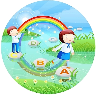 EPS 주간 전신 학생 알파벳 영어 여자 어린이교육 교육 남자 교복 초등학생 어린이 무지개 일러스트 교과목 영어교육 서기 사람 소녀 소년 야외 두명 친구 나팔 징검다리 어린이만 국내일러스트 자연요소 문자 옷 악기 관계 모션 다리_건축물 파일형식 벡터