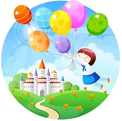 EPS 주간 전신 학생 여자 어린이교육 교육 교복 초등학생 어린이 일러스트 상상 하늘 한명 사람 소녀 야외 비행 성 풍선 여자만 여자한명만 어린이만 소녀만 소녀한명만 국내일러스트 자연요소 1 건축물 옷 파일형식 벡터