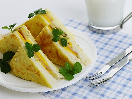 포토 스튜디오촬영 접시 음료 음식 포크 나뭇잎 잔 실내 샌드위치 근접촬영 사람없음 컵 가로 빨간색 초록색 숟가락 우유 식탁보 티스푼 냅킨 국내포토 식기 뷰포인트 컬러 잎 유제품 수저 내부 파일형식