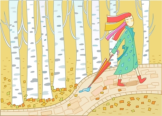 EPS 주간 나무 사계절 계절 여자 여유 일러스트 우산 자연 장화 한명 사람 20대 성인 야외 산책 산책로 가을 여자만 여자한명만 성인여자만 청년만 청년여자만 성인한명만 청년여자한명만 성인여자한명만 성인만 국내일러스트 자연요소 식물 1 감정 길 신발 휴식 청년 생태계 파일형식 벡터