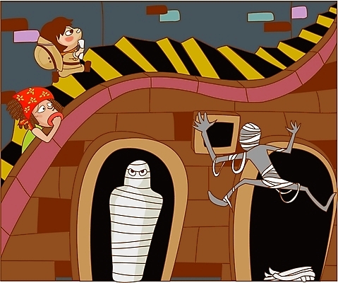 EPS 남자 여행 일러스트 휴가 실내 이집트 사람 소년 두명 계단 도전 모험가 미라 남자만 국내일러스트 어린이 아프리카 내부 파일형식 벡터