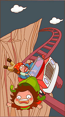 EPS 남자 여행 일러스트 자동차 휴가 사람 소년 야외 두명 기찻길 절벽 도전 떨어짐 위험 남자만 철도의날 국내일러스트 어린이 육상교통 컨셉 파일형식 벡터 법정기념일