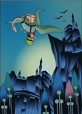 EPS 여자 남자 로우앵글 여행 일러스트 조류 휴가 사람 소년 야외 세명 판타지 어둠 도전 성 야간 탈출 드래곤 암흑성 국내일러스트 자연요소 동물 건축물 어린이 뷰포인트 컨셉 상상 파일형식 벡터