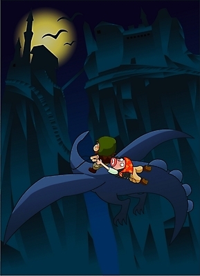 EPS 남자 여행 일러스트 조류 휴가 사람 소년 야외 두명 판타지 어둠 도전 성 야간 드래곤 암흑성 남자만 국내일러스트 자연요소 동물 건축물 어린이 상상 파일형식 벡터