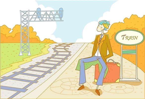 EPS 주간 나무 사계절 계절 남자 여행 일러스트 자연 한명 사람 20대 성인 야외 여행가방 기찻길 가을 기다림 기차역 남자만 남자한명만 성인남자만 청년만 청년남자만 청년남자한명만 성인한명만 성인남자한명만 성인만 철도의날 국내일러스트 자연요소 식물 1 가방 모션 청년 역 생태계 파일형식 벡터 법정기념일