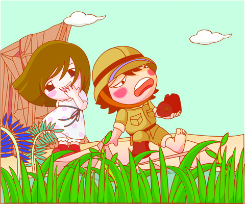 EPS 주간 구름 여자 남자 여행 신발 일러스트 휴가 사람 소년 초원 야외 두명 절벽 도전 구멍 풀 모험가 국내일러스트 자연요소 식물 어린이 파일형식 벡터