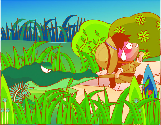 EPS 남자 여행 일러스트 청소년 휴가 한명 사람 소년 야외 10대 도전 풀 습지 모험가 악어 남자만 남자한명만 십대만 십대남자만 십대남자한명만 국내일러스트 식물 1 어린이 파충류 파일형식 벡터