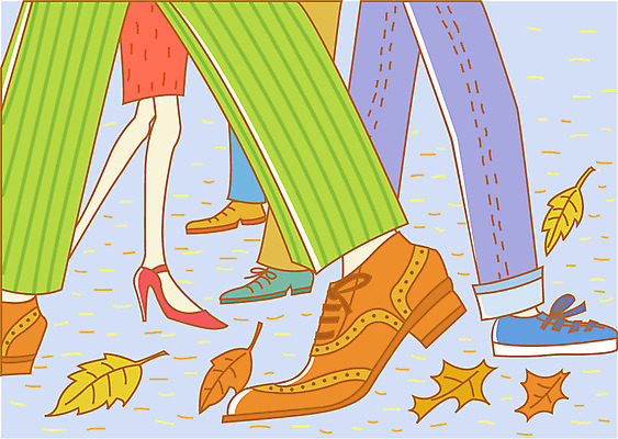 EPS 잡화 사계절 계절 여자 남자 구두 신발 낙엽 일러스트 발 자연 거리 사람 여러명 사람없음 야외 가을 다리 바쁨 국내일러스트 다수 잎 신체부위 생태계 파일형식 벡터