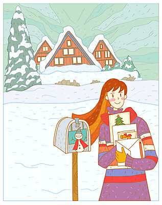 EPS 주간 나무 사계절 계절 여자 겨울 일러스트 자연 크리스마스카드 주택 한명 사람 20대 성인 야외 우체통 눈 여자만 여자한명만 성인여자만 청년만 청년여자만 성인한명만 청년여자한명만 성인여자한명만 성인만 국내일러스트 카드프레임 자연요소 식물 1 크리스마스 날씨 카드_감사 프레임 청년 건물 생태계 파일형식 벡터