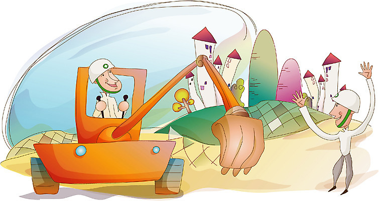 EPS 주간 나무 남자 일러스트 비즈니스 노동자 공사 사람 야외 두명 건물 건설현장 포크레인 남자만 국내일러스트 자연요소 식물 직업 건축물 건설업 중장비 파일형식 벡터