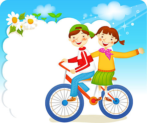 EPS 구름 여자 교육 남자 꽃 일러스트 사람 소년 두명 빛 스쿨라이프 자전거 희망 꿈 국내일러스트 자연요소 식물 라이프스타일 감정 어린이 학교 바이크 파일형식 벡터