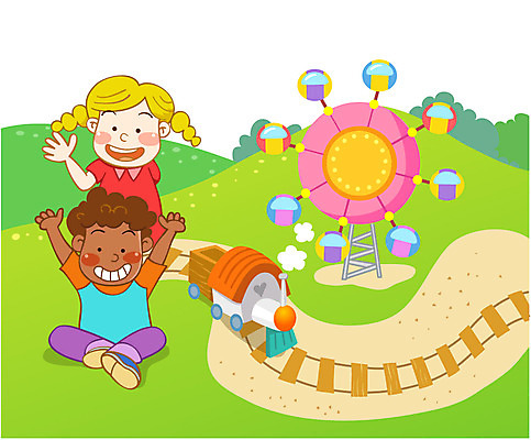 EPS 주간 전신 계절 여자 어린이교육 교육 남자 초등학생 어린이 흑인 일러스트 사람 소녀 소년 야외 두명 여름 희망 놀이공원 꿈 놀이기구 기차놀이 상업시설 어린이만 국내일러스트 자연요소 서양인 학생 감정 놀이 테마파크 시설 상업 파일형식 벡터