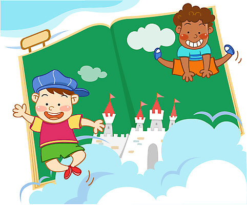 EPS 전신 서양인 구름 어린이교육 교육 남자 초등학생 어린이 흑인 일러스트 상상 동화 알림판 사람 동양인 소년 두명 건물 친구 점프 희망 꿈 성 뜀뛰기 남자만 어린이만 소년만 국내일러스트 자연요소 외국인 학생 건축물 감정 관계 모션 인종 파일형식 벡터