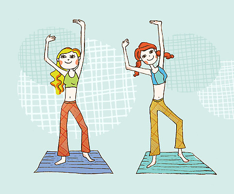 PSD 우먼라이프 여자 다이어트 일러스트 요가 사람 두명 운동 뷰티 희망 매트 극복 여자만 국내일러스트 라이프스타일 웰빙 감정 건강 파일형식