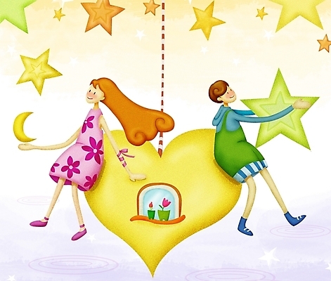 PSD 커플 여자 남자 행복 감정 별 화분 데이트 일러스트 사랑 사람 두명 기쁨 로맨틱 하트 초승달 국내일러스트 자연요소 모양 컨셉 관계 달 파일형식