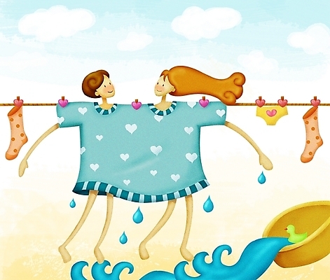 주간 PSD 커플 여자 남자 행복 감정 일러스트 사랑 사람 야외 두명 기쁨 로맨틱 빨래 빨랫줄 국내일러스트 자연요소 줄 컨셉 가사 관계 파일형식