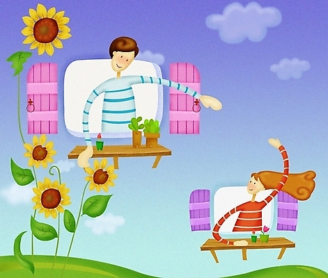 PSD 구름 커플 여자 남자 행복 감정 화분 일러스트 창문 해바라기 선반 사랑 사람 두명 로맨틱 소통 국내일러스트 자연요소 꽃 가구 컨셉 관계 파일형식