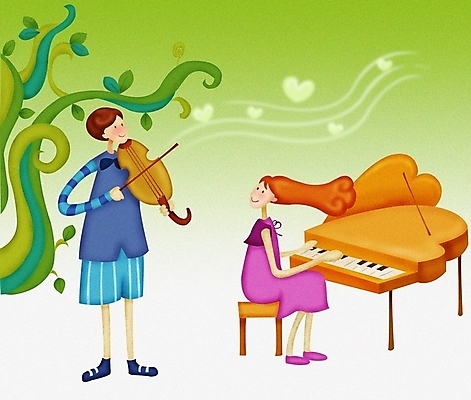 PSD 커플 여자 남자 행복 감정 악기 연주 데이트 일러스트 현악기 사랑 사람 두명 로맨틱 건반 피아노 건반악기 바이올린 국내일러스트 음악 컨셉 관계 파일형식