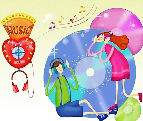 PSD 커플 여자 남자 행복 감정 음악 음표 일러스트 사랑 사람 두명 헤드폰 로맨틱 CD 뮤직데이 국내일러스트 기호 기념일 음향기기 컨셉 관계 문화예술 파일형식