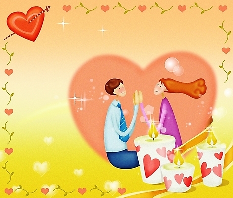 PSD 커플 여자 남자 행복 감정 일러스트 초 촛불 사랑 사람 두명 로맨틱 하트 캔들데이 국내일러스트 모양 컨셉 관계 데이이벤트 파일형식