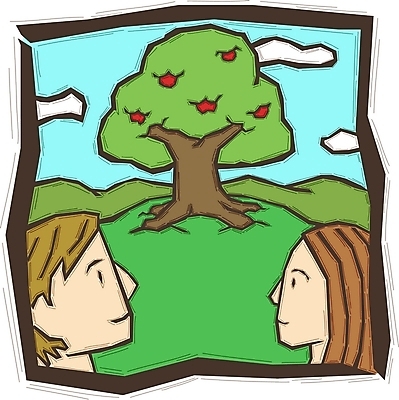 EPS 주간 나무 여자 남자 기독교 종교 일러스트 사람 야외 두명 아담 에덴동산 이브 국내일러스트 자연요소 식물 파일형식 벡터