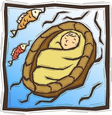 EPS 기독교 종교 일러스트 어류 한명 사람 바구니 아기 나일강 모세 포대기 아기만 국내일러스트 1 강 수중동물 아기용품 파일형식 벡터