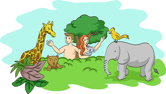 EPS 주간 동물 여자 남자 기독교 종교 일러스트 곰 조류 코끼리 사람 야외 두명 기린 성경이야기 코알라 아담 에덴동산 이브 국내일러스트 자연요소 포유류 이야기 파일형식 벡터