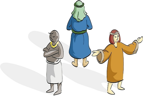 EPS 외국인 여자 남자 기독교 종교 일러스트 대화 사람 세명 성경 외면 성경이야기 혼란 국내일러스트 컨셉 종교용품 말하기 이야기 인종 파일형식 벡터