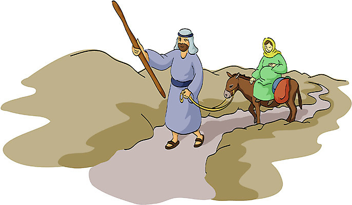 EPS 여자 남자 기독교 종교 길 일러스트 지팡이 사람 야외 두명 성경이야기 마리아 당나귀 요셉 국내일러스트 이야기 말_동물 파일형식 벡터