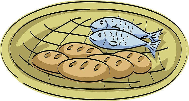 EPS 동물 척추동물 기독교 종교 빵 일러스트 떡 어류 사람없음 바구니 광주리 기적 성경이야기 보리떡 오병이어 국내일러스트 음식 이야기 수중동물 파일형식 벡터