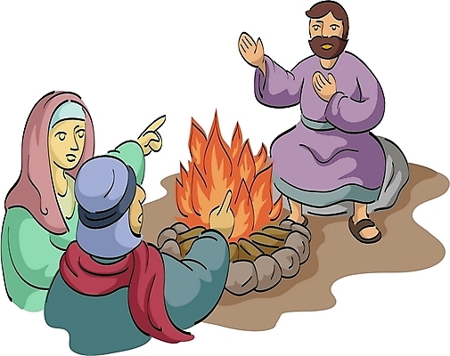 EPS 여자 남자 기독교 종교 일러스트 사람 야외 세명 모닥불 성경이야기 제자 베드로 부정 하인 국내일러스트 불 이야기 파일형식 벡터