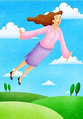 주간 구름 여자 남자 행복 일러스트 비즈니스 페인터 하늘 한명 사람 20대 성인 야외 희망 기쁨 비행 비즈니스우먼 청년만 성인만 국내일러스트 자연요소 1 감정 페인팅 청년 직장인