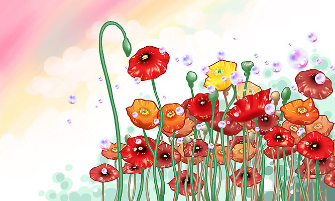 PSD 식물 꽃 백그라운드 일러스트 여름꽃 자연 페인터 풍경 사람없음 물방울 양귀비 국내일러스트 페인팅 생태계 파일형식 여름_계절