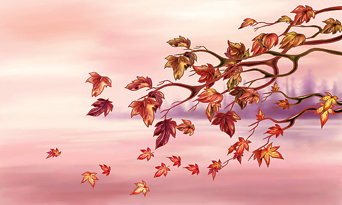 PSD 나무 식물 사계절 계절 호수 백그라운드 단풍 낙엽 일러스트 자연 페인터 풍경 사람없음 야외 노을 가을 저녁 가을배경 국내일러스트 자연요소 잎 페인팅 야간 생태계 파일형식 가을_계절