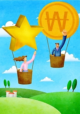 주간 PSD 나무 구름 여자 남자 별 돈 일러스트 비즈니스 페인터 하늘 한명 사람 20대 성인 야외 금융 경제 기구 열기구 비행 비즈니스맨 비즈니스우먼 언덕 청년만 성인만 국내일러스트 자연요소 식물 1 항공교통 페인팅 청년 직장인 재산 파일형식