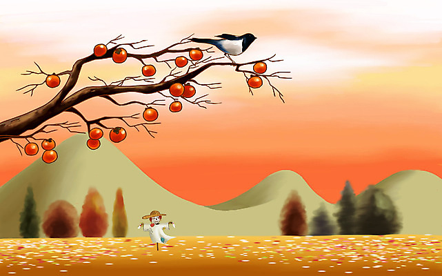 PSD 나무 식물 사계절 계절 백그라운드 과일 일러스트 자연 페인터 산 감 풍경 초원 야외 노을 수확 가을 저녁 감나무 허수아비 까치 홍시 가을배경 국내일러스트 자연요소 농업 페인팅 조류 야간 생태계 파일형식 가을_계절