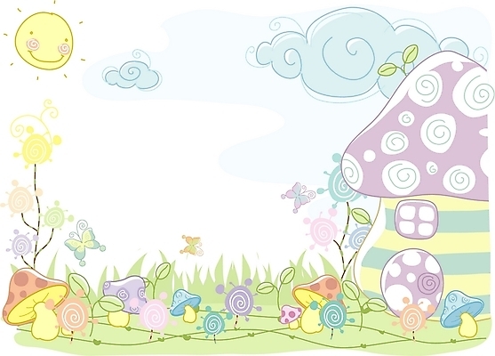 EPS 주간 자연요소 구름 사계절 계절 꽃 나비 백그라운드 일러스트 자연 주택 풍경 사람없음 야외 태양 버섯 봄 버섯집 그린백그라운드 국내일러스트 식물 곤충 건물 생태계 파일형식 벡터