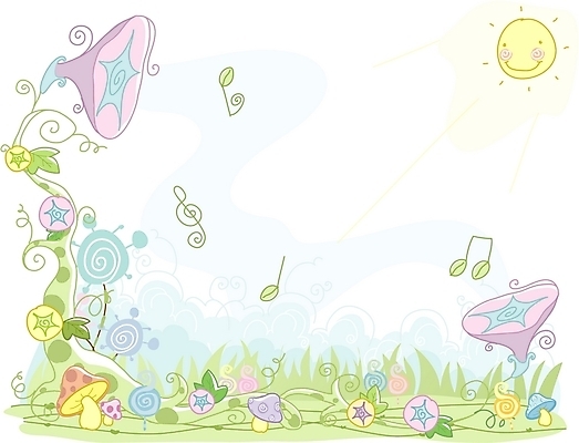 EPS 주간 식물 꽃 음악 백그라운드 음표 일러스트 여름꽃 자연 하늘 풍경 사람없음 야외 태양 버섯 나팔꽃 그린백그라운드 국내일러스트 자연요소 기호 문화예술 생태계 파일형식 벡터 여름_계절