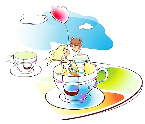 EPS 주간 구름 커플 여자 남자 행복 감정 데이트 일러스트 사랑 사람 야외 두명 하이앵글 로맨틱 하트 놀이기구 풍선 회전컵 국내일러스트 자연요소 모양 뷰포인트 컨셉 관계 파일형식 벡터