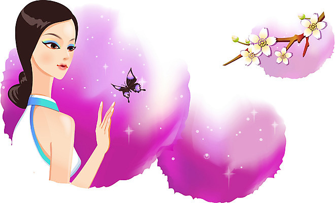 EPS 모델 우먼라이프 여자 꽃 아시아 나비 일러스트 한명 사람 20대 성인 뷰티 한국인 나뭇가지 우아함 단아함 여자만 여자한명만 성인여자만 청년만 청년여자만 성인한명만 청년여자한명만 성인여자한명만 성인만 국내일러스트 나무 식물 1 라이프스타일 나라 곤충 컨셉 동양인 청년 파일형식 벡터