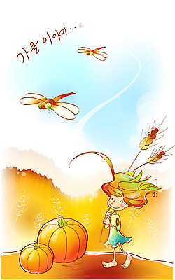 EPS 주간 사계절 계절 여자 초등학생 어린이 단풍 일러스트 상상 자연 호박 요정 한명 사람 소녀 야외 가을 잠자리 보리 고추잠자리 풍요 여자만 여자한명만 어린이만 소녀만 소녀한명만 국내일러스트 자연요소 1 학생 곤충 컨셉 잎 채소 곡류 생태계 파일형식 벡터