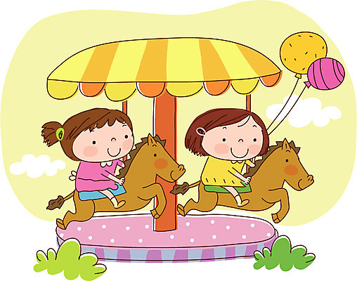 EPS 주간 여자 어린이라이프 어린이 일러스트 사람 앉기 소녀 야외 두명 친구 놀이공원 놀이기구 회전목마 상업시설 여자만 어린이만 소녀만 국내일러스트 자연요소 라이프스타일 관계 모션 테마파크 시설 상업 파일형식 벡터