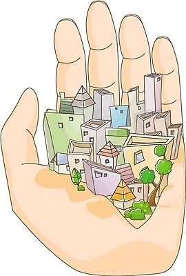 EPS 나무 건축 일러스트 주택 손바닥 풍경 건물 마을 도시 국내일러스트 식물 건축물 손 파일형식 벡터