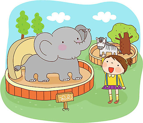 EPS 주간 전신 동물 여자 어린이라이프 초등학생 어린이 일러스트 코끼리 동물원 한명 서기 사람 소녀 야외 구경 여자만 여자한명만 어린이만 소녀만 소녀한명만 국내일러스트 자연요소 1 학생 라이프스타일 포유류 모션 파일형식 벡터