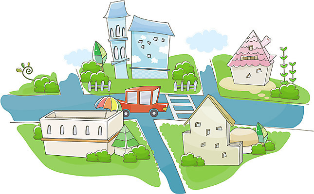 EPS 주간 나무 시설물 현대건축 건축 도로 백그라운드 일러스트 교통시설 자동차 주택 사람없음 야외 건물 마을 횡단보도 교차로 국내일러스트 자연요소 식물 건축물 길 육상교통 교통 보행로 시설 파일형식 벡터