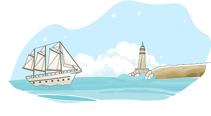 EPS 주간 구름 사계절 계절 바다 여행 백그라운드 일러스트 교통시설 자연 하늘 등대 풍경 해변 사람없음 야외 여름 크루즈 선박 국내일러스트 자연요소 교통 수상교통 배_교통 시설 생태계 파일형식 벡터